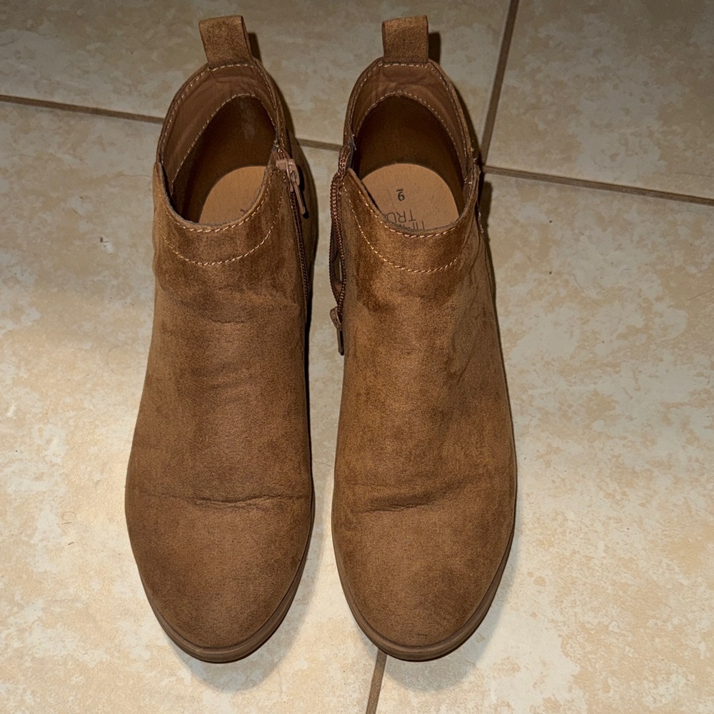 Suede Ankle Booties in Tan
